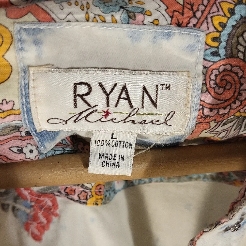 Micheal Ryan Embroidered Tie-Dye Denim Shirt  With Pearl Snaps- L - Picture 2 of 10